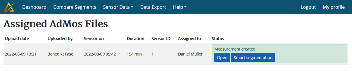 Screenshot of the assigned Admos files.